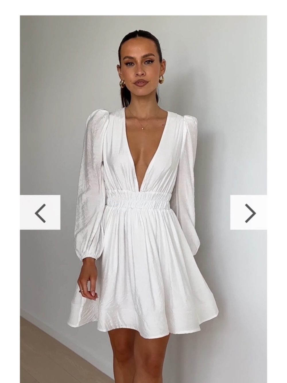 Billy J - White Deep V-Neck Long Sleeve Mini Dress - Bridal